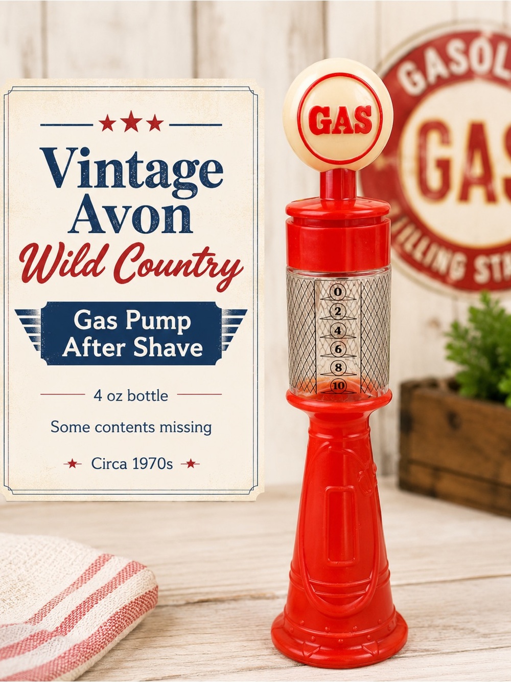 Avon Wild Country Gas Pump After Shave Bottle - Red and Cream